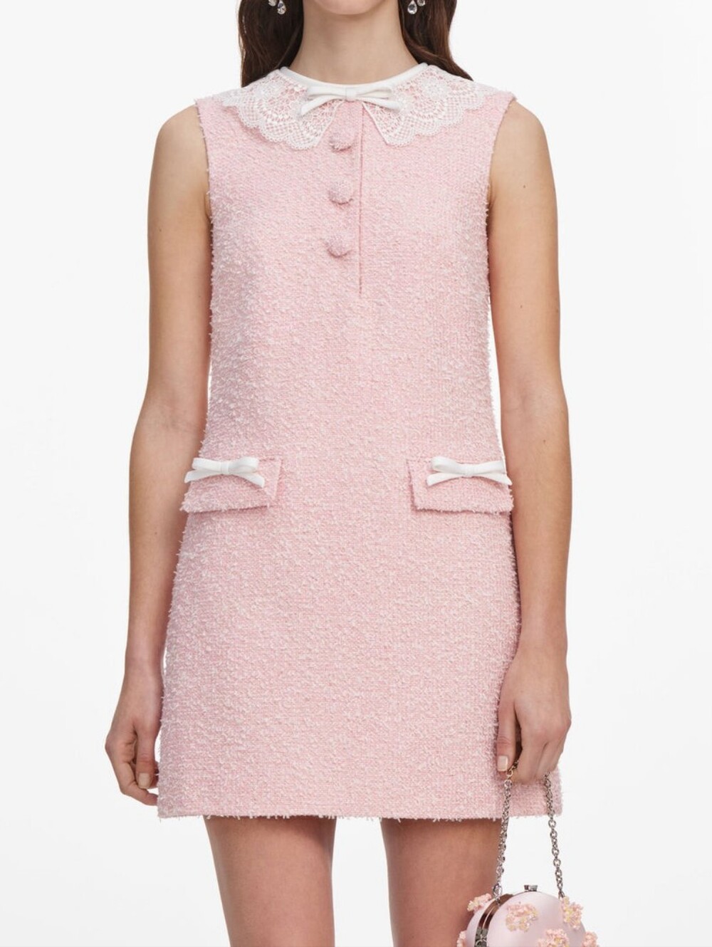 Self Portrait Pink Boucle Lace Collar Mini Dress - Picture 4 of 7